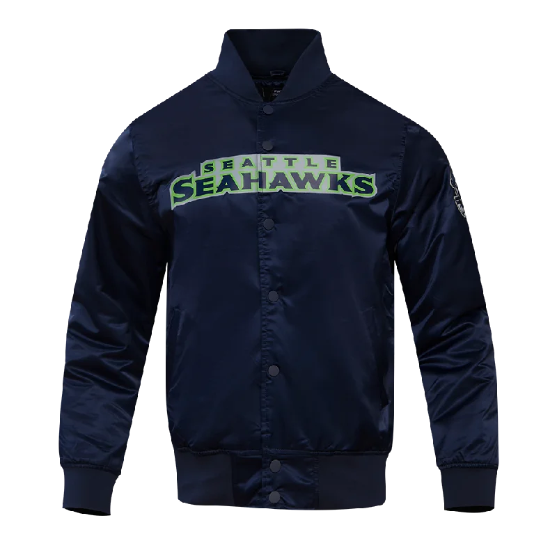 NFL SEATTLE SEAHAWKS BIG LOGO MEN'S SATIN JACKET (MIDNIGHT NAVY)