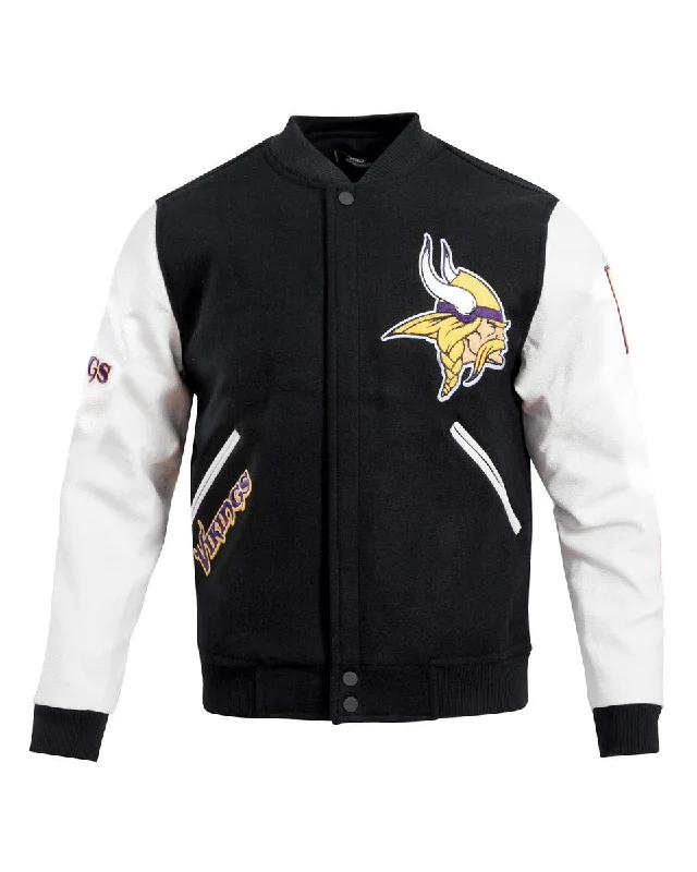 NFL MINNESOTA VIKINGS CLASSIC WOOL MEN'S VARSITY JACKET (BLACK/WHITE)