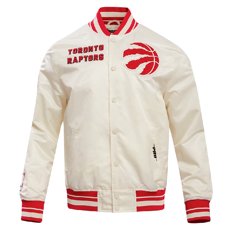 NBA TORONTO RAPTORS RETRO CLASSIC MEN'S RIB SATIN JACKET (EGGSHELL/ RED)