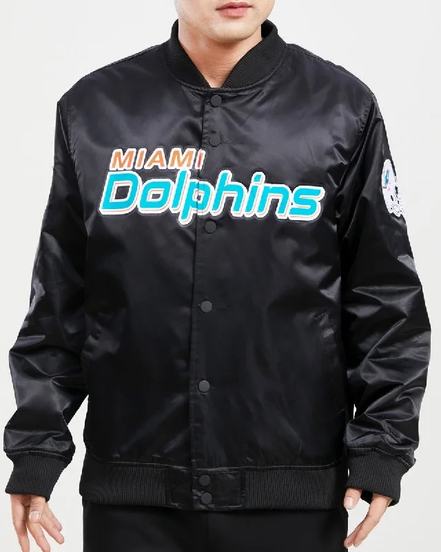 NFL MIAMI DOLPHINS TEAM BIG LOGO MEN'S SATIN JACKET (BLACK)