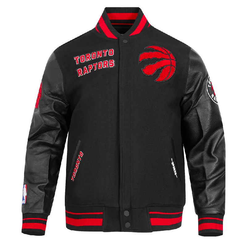 NBA TORONTO RAPTORS RETRO CLASSIC MEN'S RIB WOOL VARSITY JACKET (BLACK/RED/BLACK)