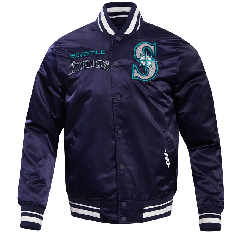 MLB SEATTLE MARINERS RETRO CLASSIC MEN'S RIB SATIN JACKET (MIDNIGHT NAVY)