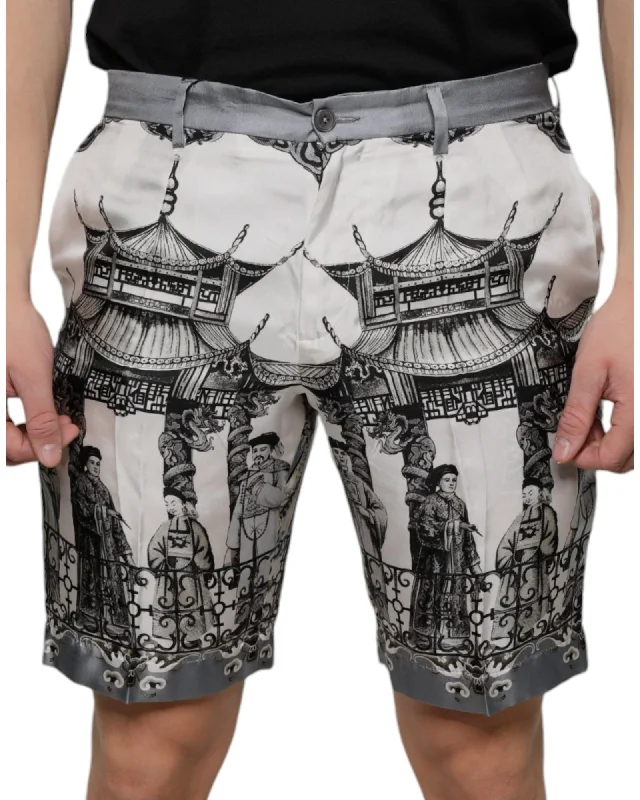 Dolce & Gabbana Printed Silk Bermuda Shorts with Button and Zipper Closure