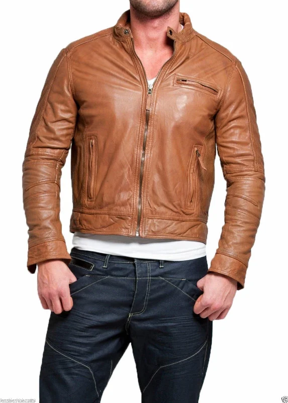 Men Real Lambskin Leather Jacket KM150