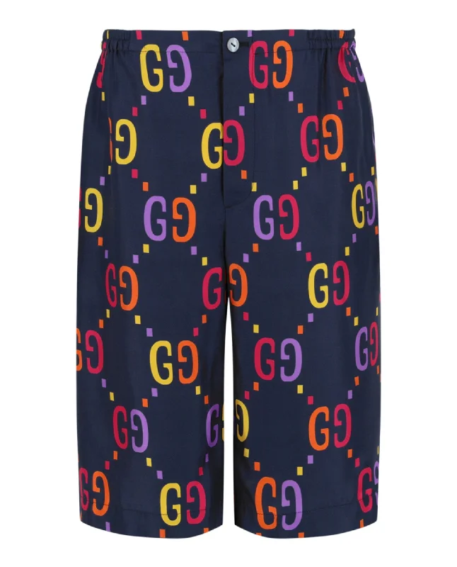 Gucci Mens GG Printed Silk Shorts