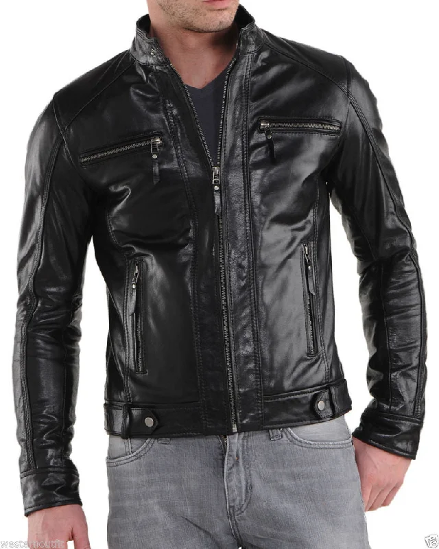 Men Real Lambskin Leather Jacket KM102