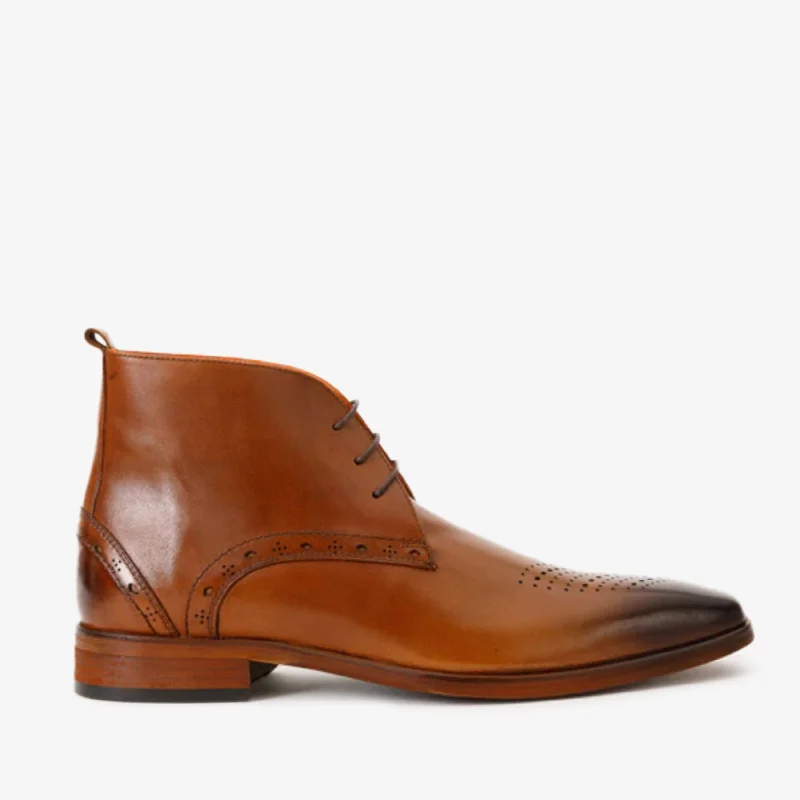 The Dessalines Tan Leather Chukka Brogue Dress Men Boot