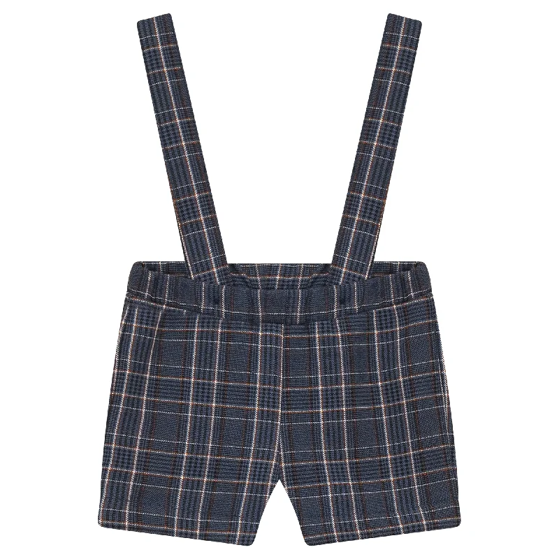 shorts plaid with suspenders - blue