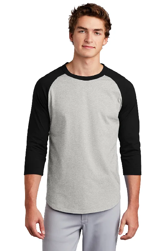 Sport-Tek Mens 3/4 Sleeve Crewneck T-Shirt - Heather Grey/Black