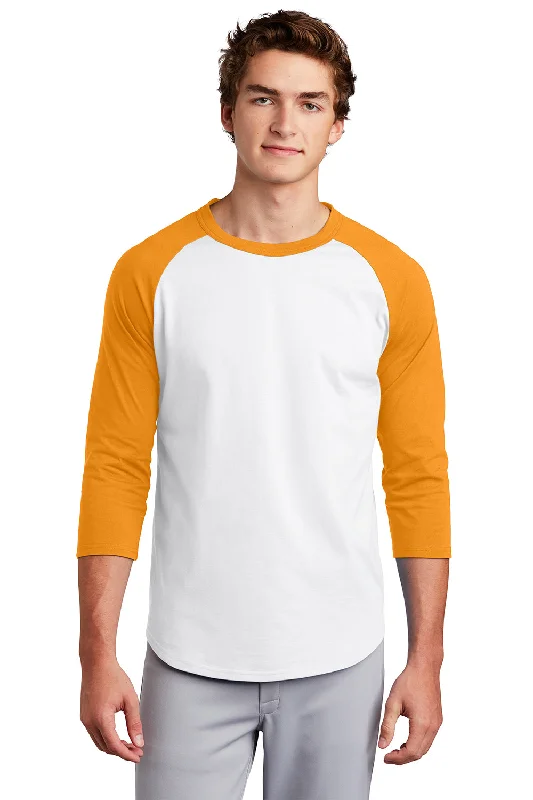 Sport-Tek Mens 3/4 Sleeve Crewneck T-Shirt - White/Gold