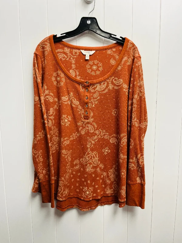 Top Long Sleeve By Terra & Sky In Orange, Size: 1x