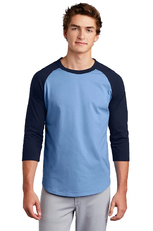 Sport-Tek Mens 3/4 Sleeve Crewneck T-Shirt - Carolina Blue/Navy Blue