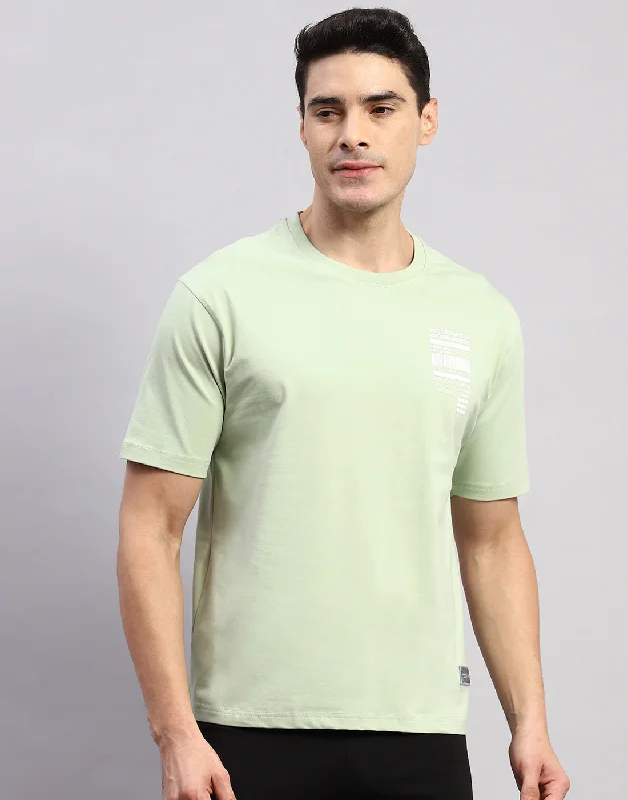 Men Green Printed Round Neck Half Sleeve T-Shirt