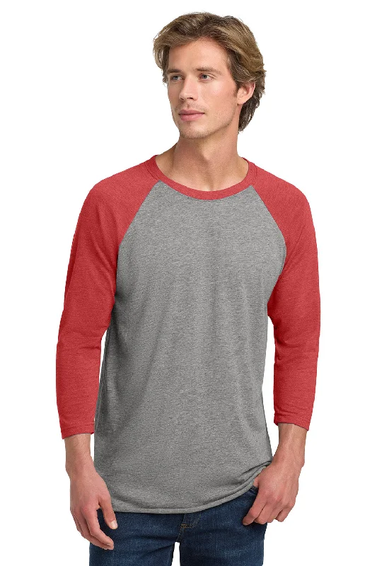 Next Level Mens Jersey 3/4 Sleeve Crewneck T-Shirt - Heather Grey/Vintage Red