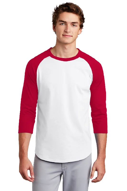 Sport-Tek Mens 3/4 Sleeve Crewneck T-Shirt - White/Red