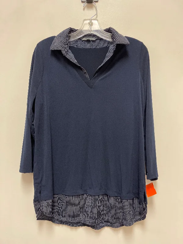 Top Long Sleeve By Adrianna Papell In Navy, Size: M