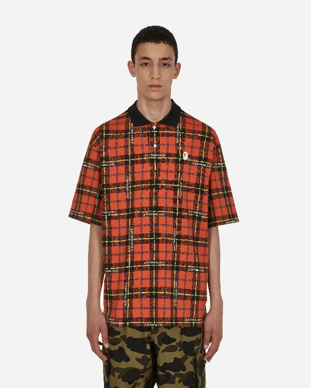 Bape Logo Check Polo Shirt Red