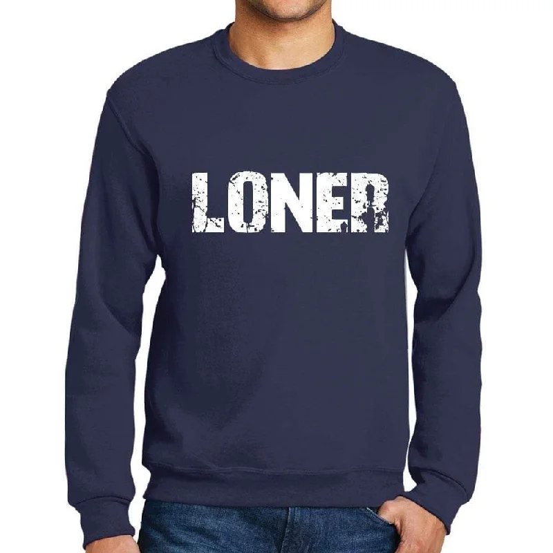 Men's Printed Graphic Sweatshirt Popular Words LONER French Navy