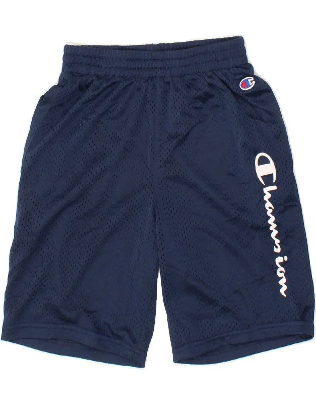 CHAMPION Boys Graphic Sport Shorts 11-12 Years Large Navy Blue Polyester