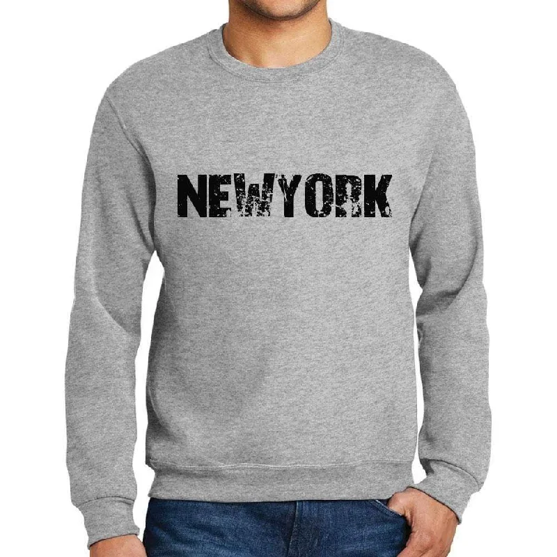 Men's Printed Graphic Sweatshirt Popular Words NEWYORK Grey Marl