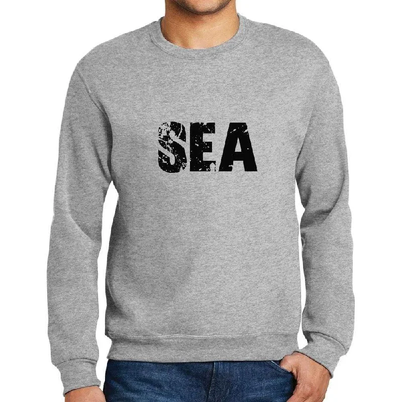 Men's Printed Graphic Sweatshirt Popular Words SEA Grey Marl