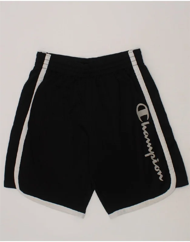 CHAMPION Boys Graphic Sport Shorts 11-12 Years Large Black Polyester