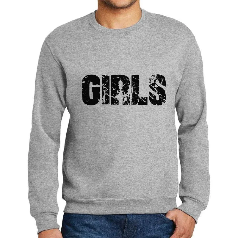 Men's Printed Graphic Sweatshirt Popular Words GIRLS Grey Marl