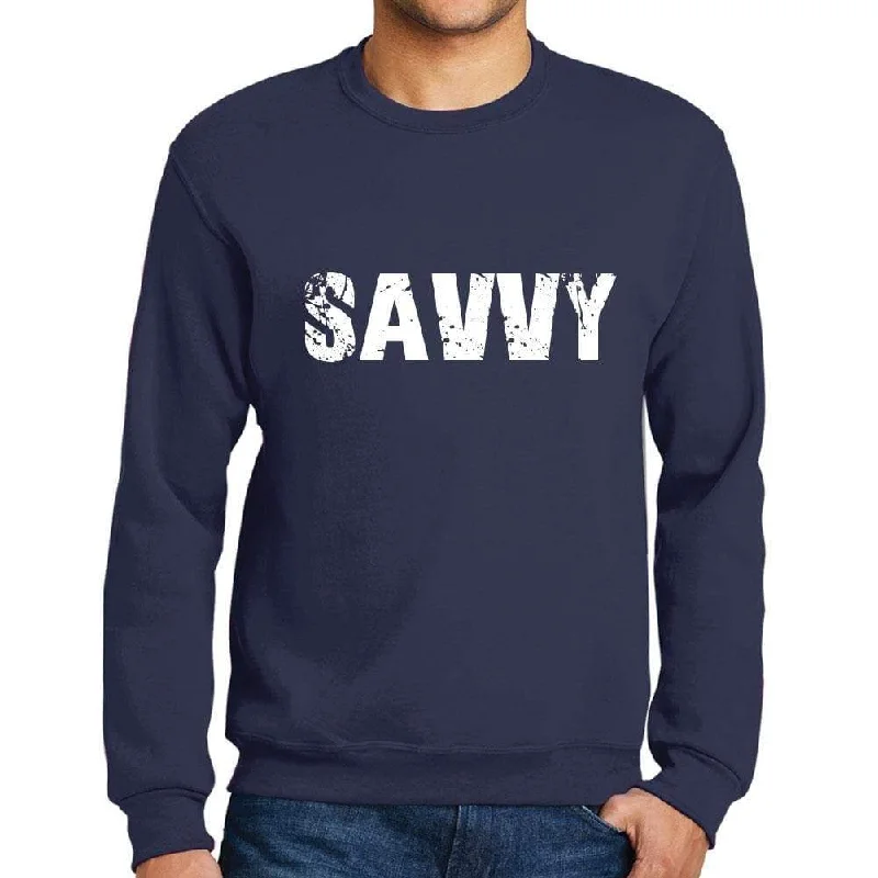 Men's Printed Graphic Sweatshirt Popular Words SAVVY French Navy