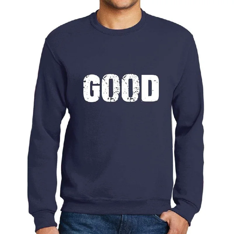 Men's Printed Graphic Sweatshirt Popular Words GOOD French Navy