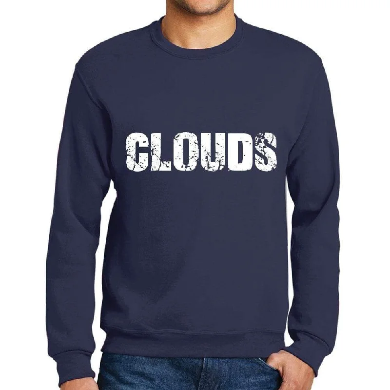 Men's Printed Graphic Sweatshirt Popular Words CLOUDS French Navy