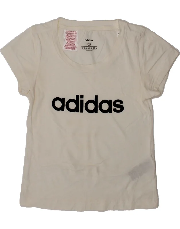 ADIDAS Girls Graphic T-Shirt Top 7-8 Years XS White Cotton