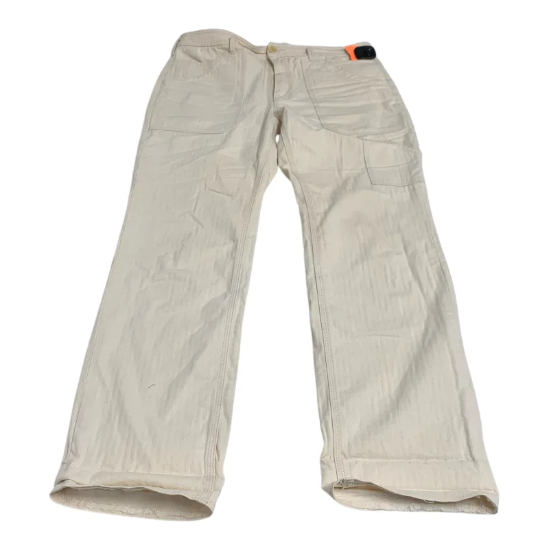 Jeans Straight By Anthropologie In Cream Denim, Size: 10