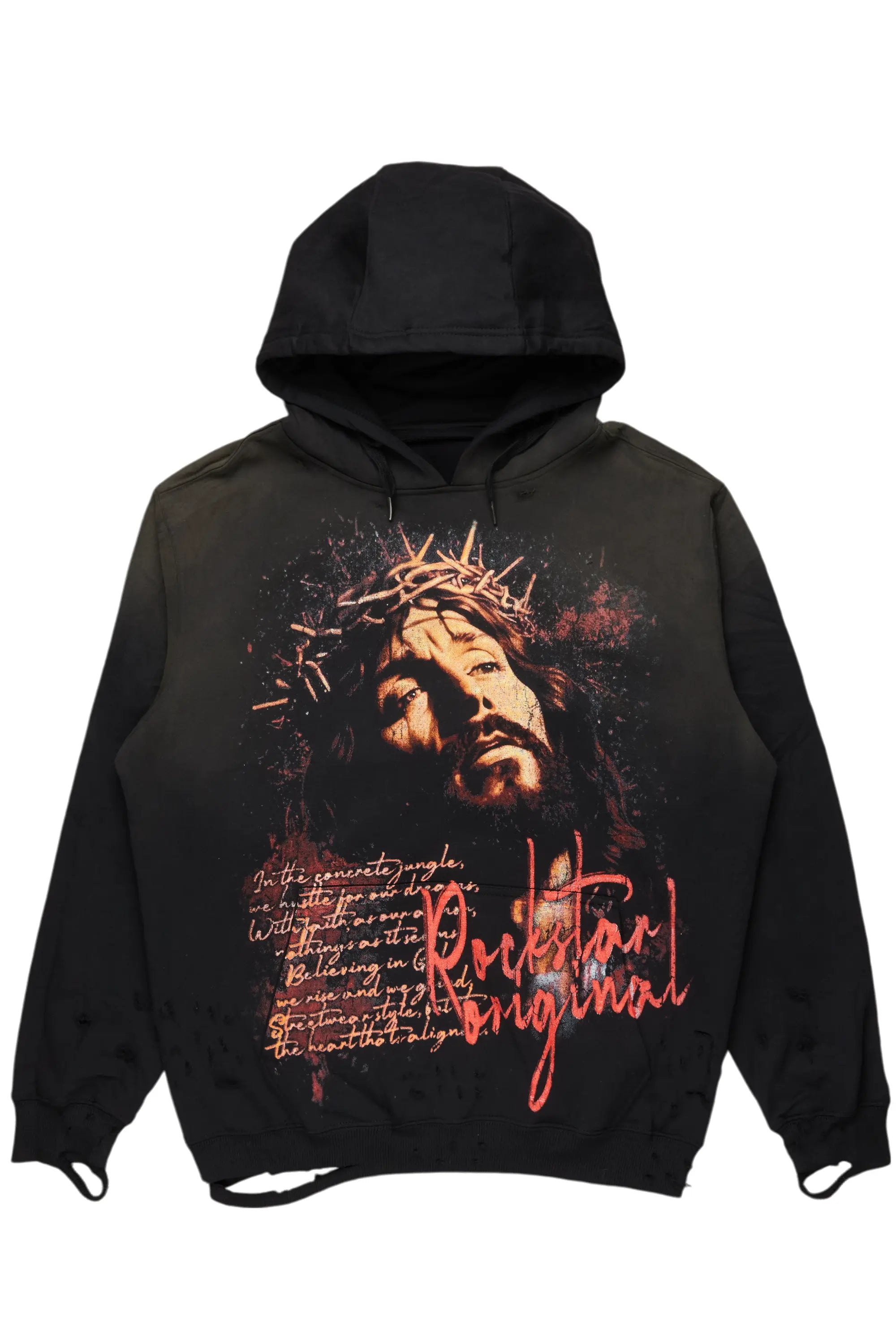 Egas Black Graphic Distressed Hoodie