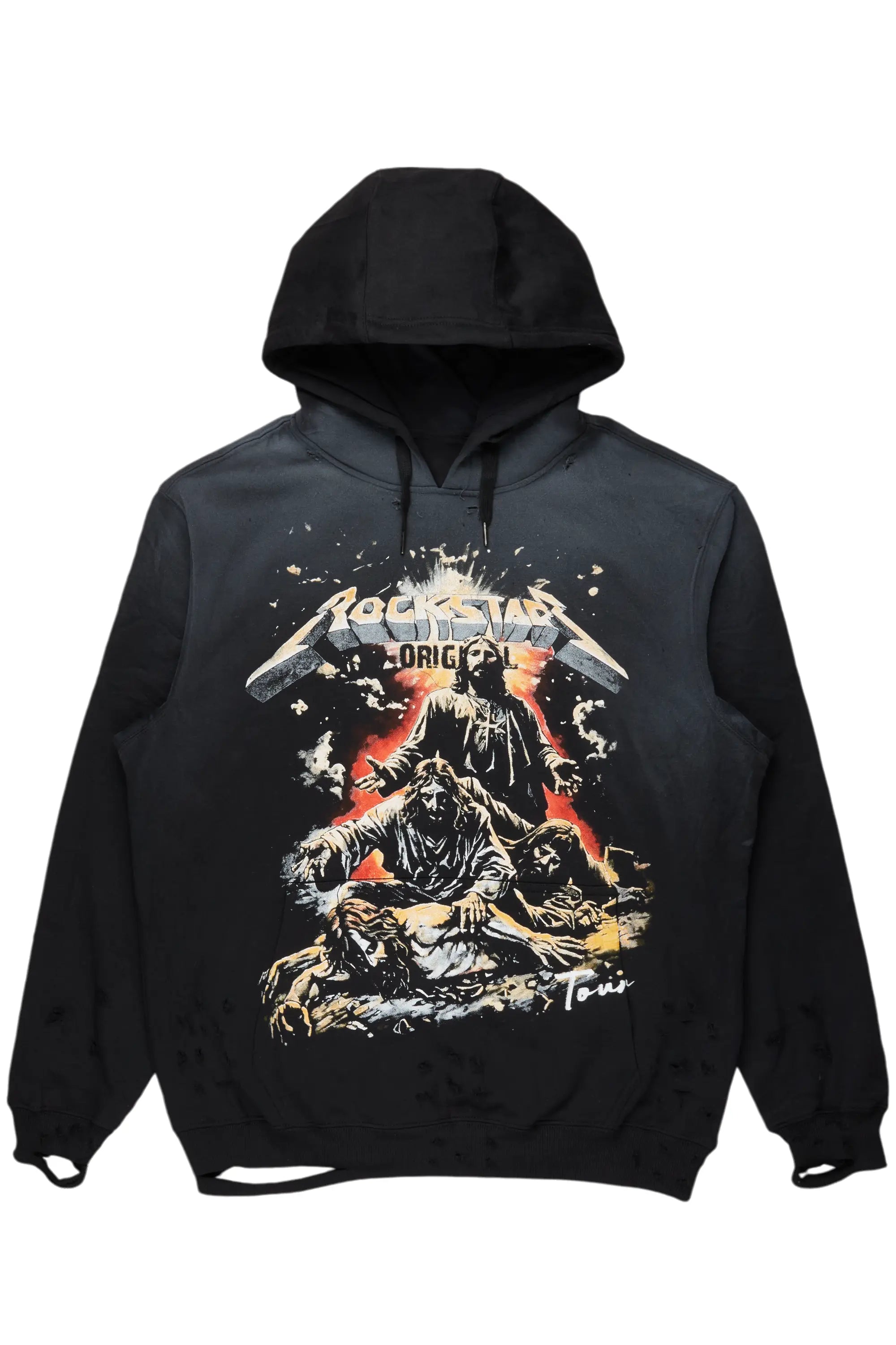 Akando Black Graphic Distressed Hoodie