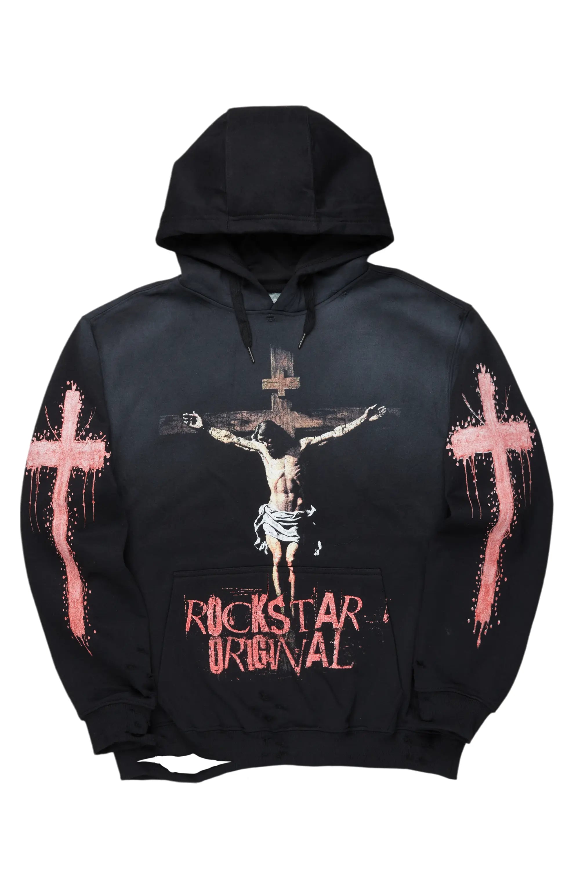 Barke Black Graphic Distressed Hoodie