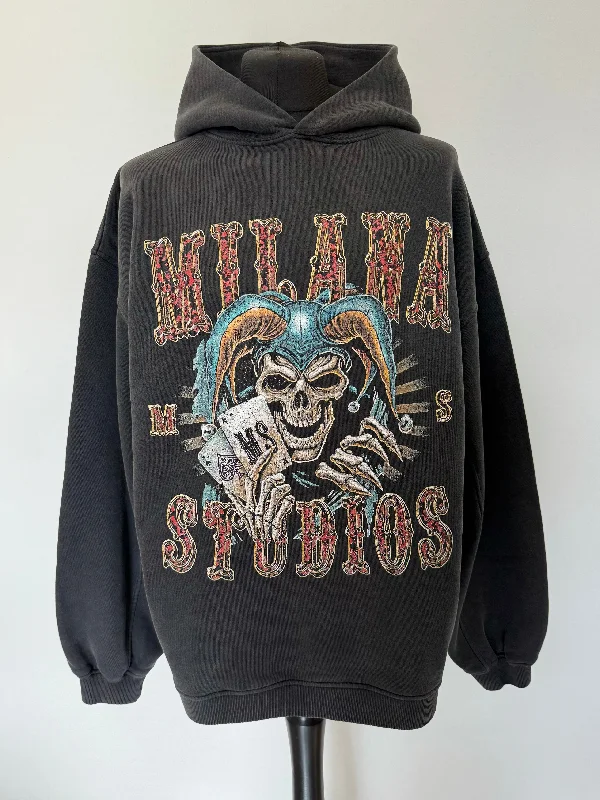 Washed Black Poker Joker Heavyweight Hoodie.