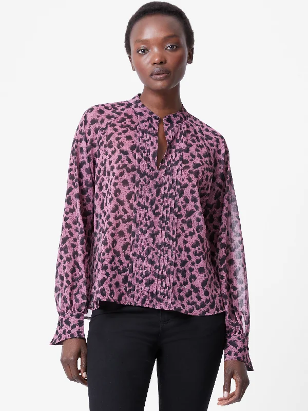 Estella Pleat Front Keyhole Leopard Print Blouse