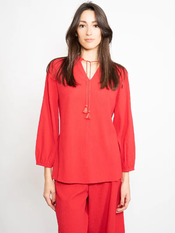 Blusa in Mussola di Cotone Rosso