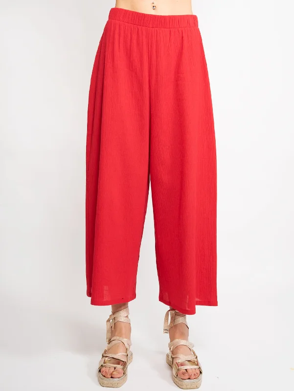 Pantaloni Ampi in Mussola di Cotone Rosso