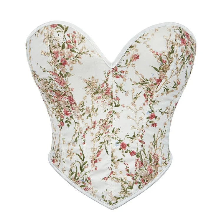 Women's Gothic Floral Printed Boned Overbust Corset