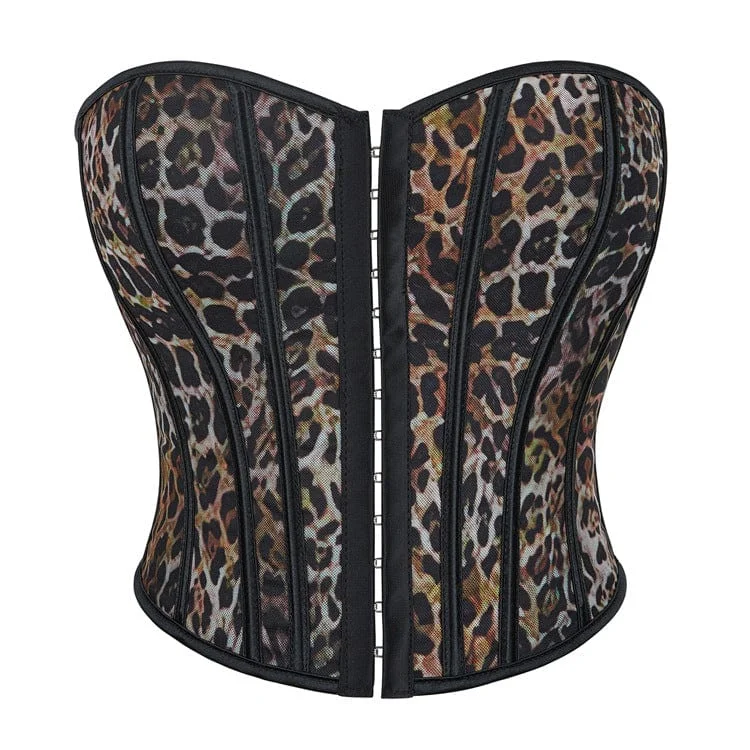 Women's Gothic Leopard Printed Lace-up Overbust Corset