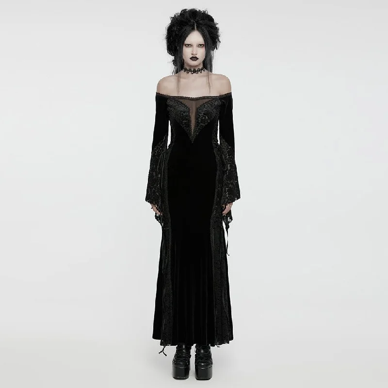 Women's Gothic Off-the-shoulder Lace Splice Velvet Gown Dress