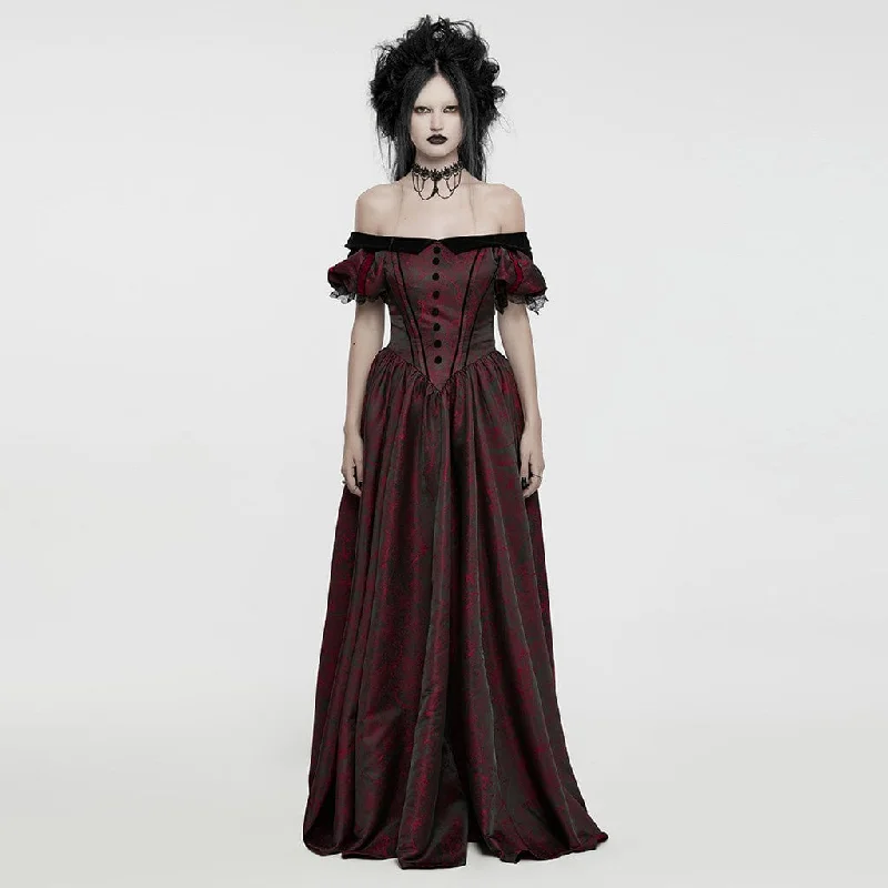 Women's Gothic Puff Sleeved Lace-up Formal Dress Red