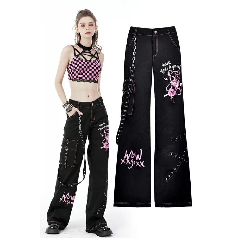 Women's Grunge Dangerous Bear Bell-bottoms with Belt